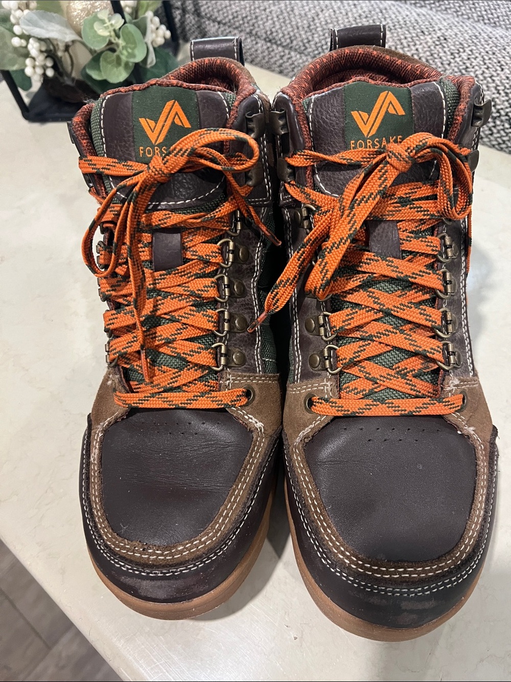 Forsake Men’s Brown Leather Hiking Boots with Orange Laces